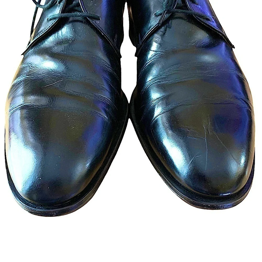 ALAN McAfee London Vintage Black Leather Plain Toe Lace Up Dress Shoe Size 9.5 B